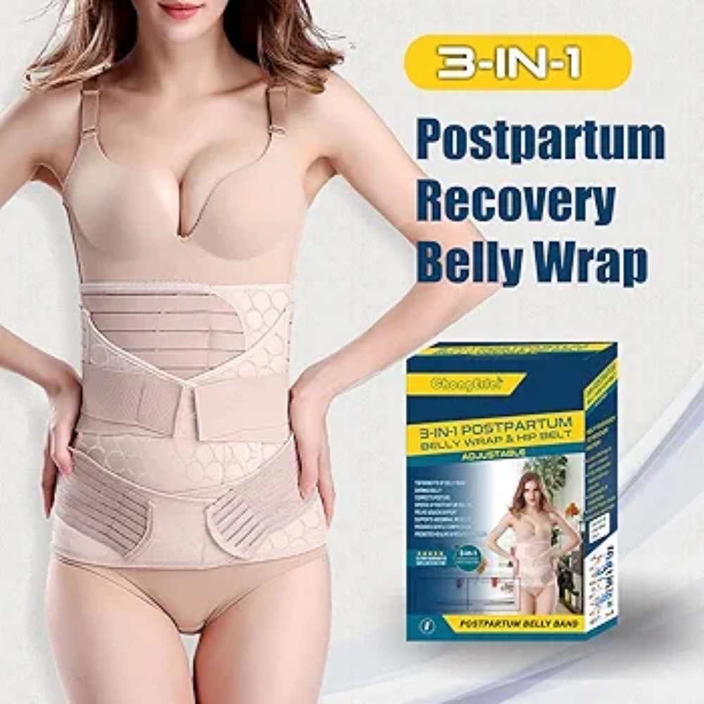 ChongErfei 3 in 1 Postpartum Support Postnatal Body Shaper Belly Wrap Beige Belt